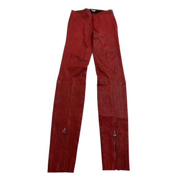Elizabeth and James Skinny Bottom Zip Up Pants in Red Leather - Picture 1 of 3